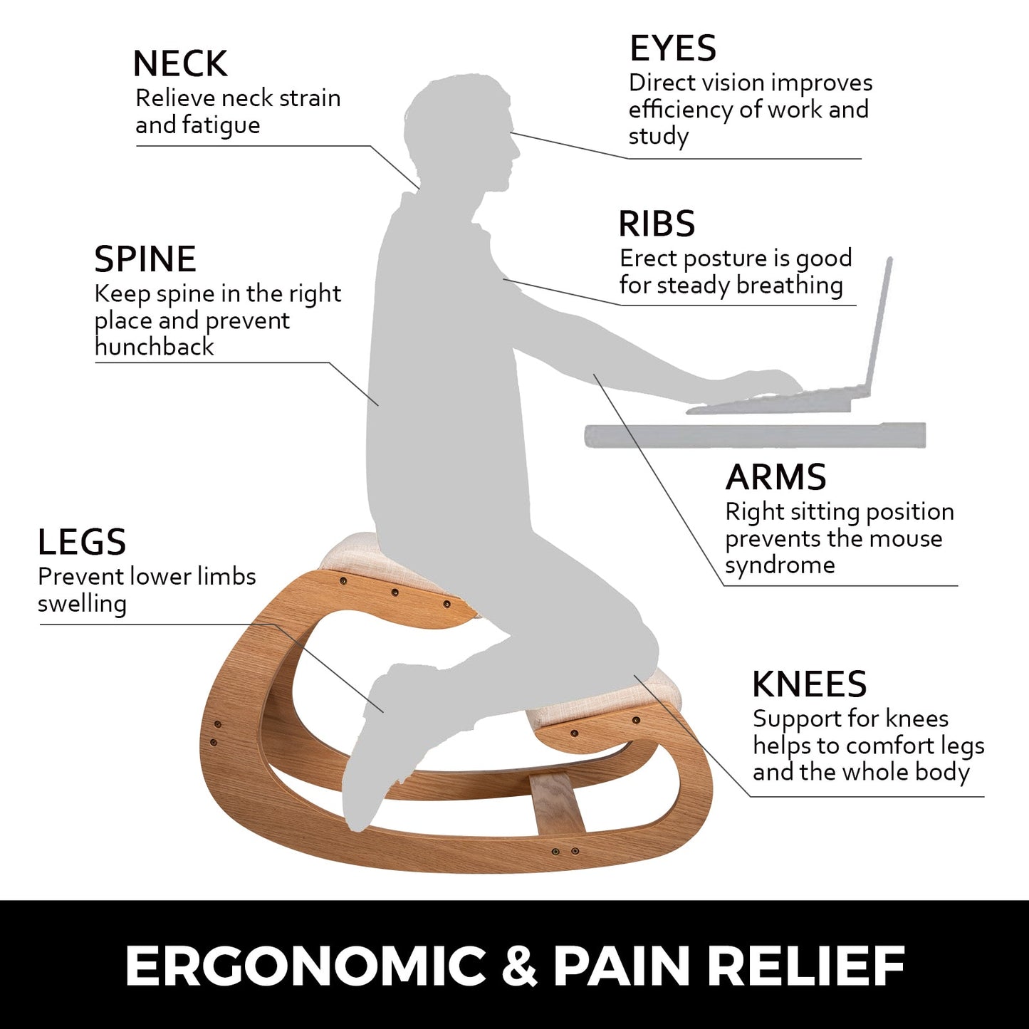 Premium Wooden Kneeling Ergonomic Chair - Natural Wood Finish for Comfort & Posture Support. Ideal for Home Office & Workspaces. Browse Now for Quality Ergonomic Seating!