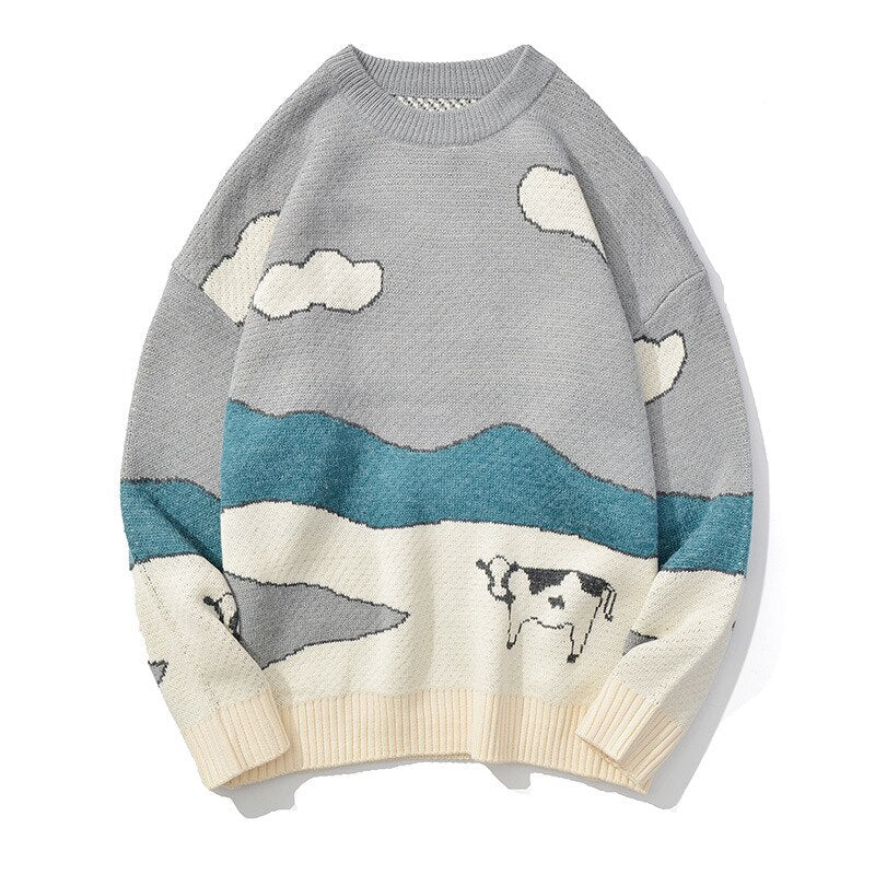 Cotton Oversized Sweater in Grey-Blue