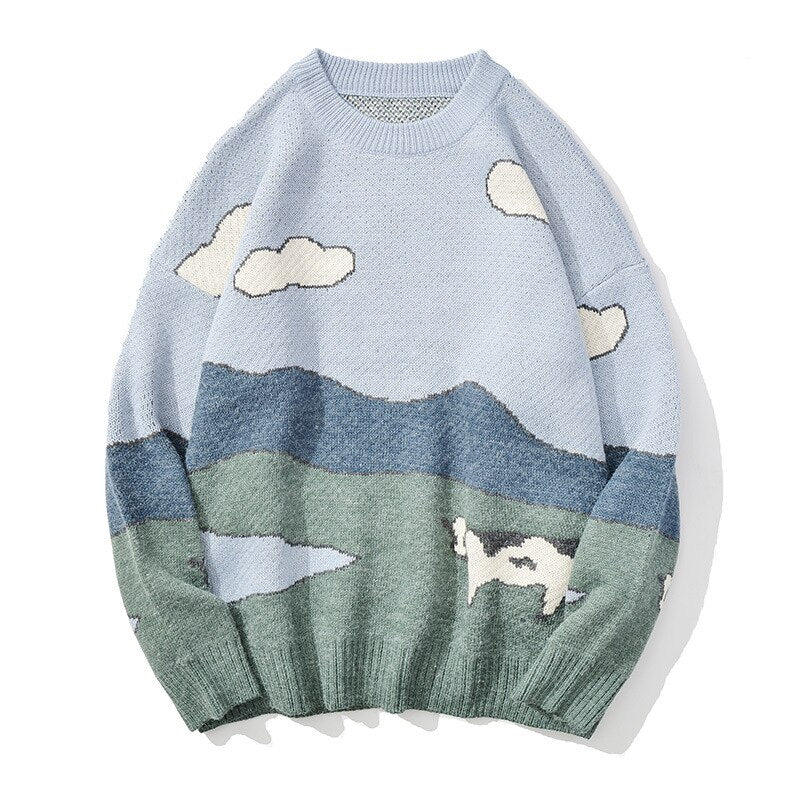 Cotton Oversized Sweater in Blue-Green