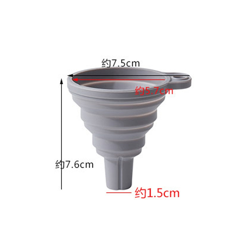 Silicone Foldable Portable Funnel, Space saving and aesthetic. In Grey.