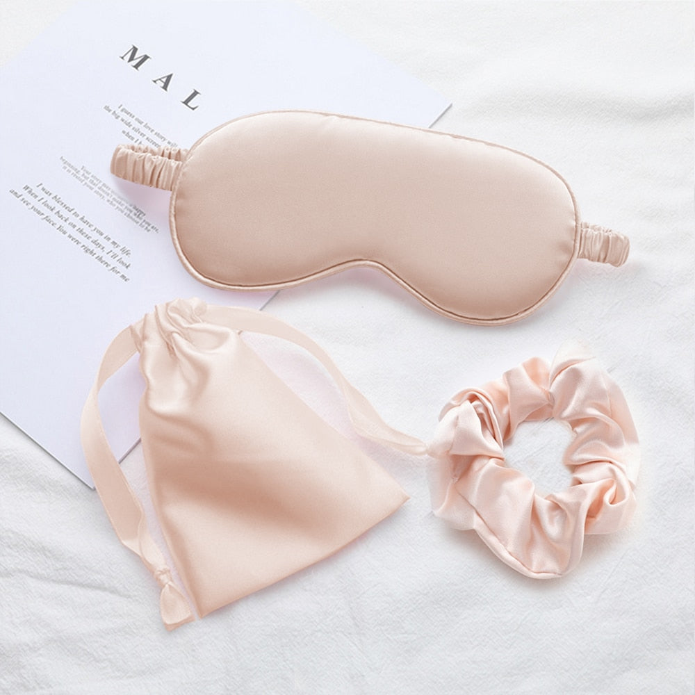 Silk sleeping mask and matching scrunchie set