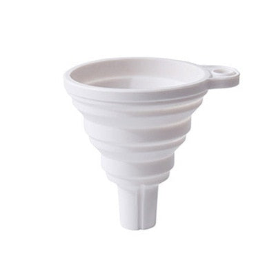 Silicone Foldable Portable Funnel, Space saving and aesthetic. In White.