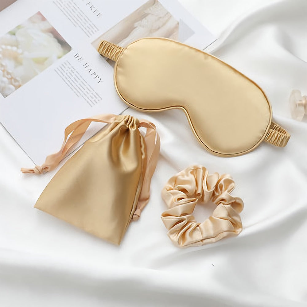 Silk sleeping mask and matching scrunchie set