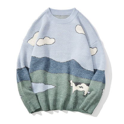 Cotton Oversized Sweater in Blue-Green
