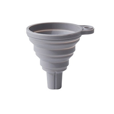 Silicone Foldable Portable Funnel, Space saving and aesthetic. In Grey.