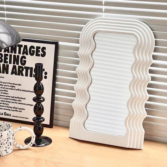 Contemporary White Squiggly Desk Mirror - Unique Modern Design for Stylish Workspaces. Enhance Your Vanity or Home Office with this Decorative White Mirror. Shop Now for Chic Home Decor!